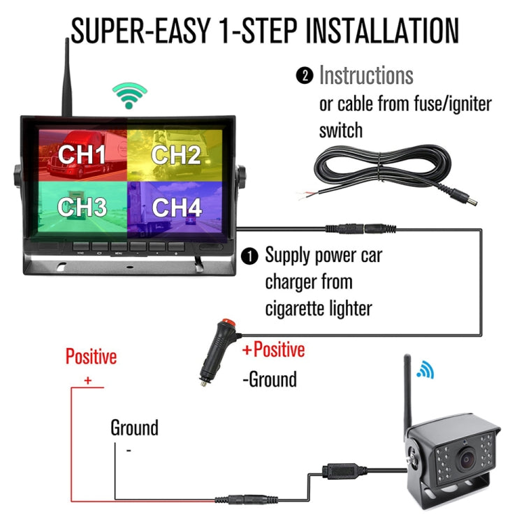 7 inch Car Digital Wireless Rear-view Split-screen Monitor Four Record, Four Record 7 inch Car Digital Wireless Rear-view Split-screen Monitor Four Record, Four Record
